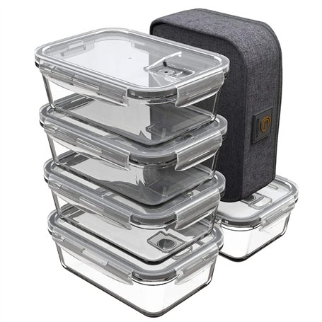 GENICOOK Lunchbox Boîte à lunch bento avec sac à lunch/bocaux en verre parfait pour la préparation des repas (5 * 840 ml)