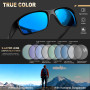 KANASTAL Lunettes de Soleil Sport Polarisées Homme Femme Enveloppantes Rectangulaires Ultra-Légères UV400