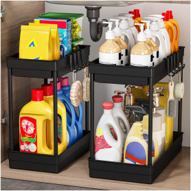 TidyTrove Lot de 2 étagères de Rangement sous évier – Rangement et Organisation de Cuisine à 2 Niveaux – Étagère Multifonction p TidyTrove Lot de 2 étagères de Rangement sous évier – Rangement et Organisation de Cuisine à 2 Niveaux – Étagère Multifonction p