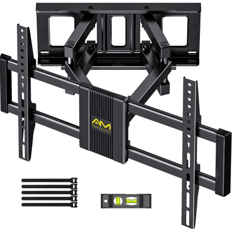 Alphamount Support Mural TV Mouvement Complet pour Téléviseurs de 37 à 80 Pouces Jusqu'à 45 kg, Fixation TV avec Double Bras Piv