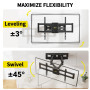 Alphamount Support Mural TV Mouvement Complet pour Téléviseurs de 37 à 80 Pouces Jusqu'à 45 kg, Fixation TV avec Double Bras Piv
