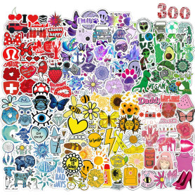 Autocollant 300 Pcs Jolie Colorés Stickers, Imperméable Vinyle Decoration Autocollant pour Scrapbooking Valise Ordinateur Portab