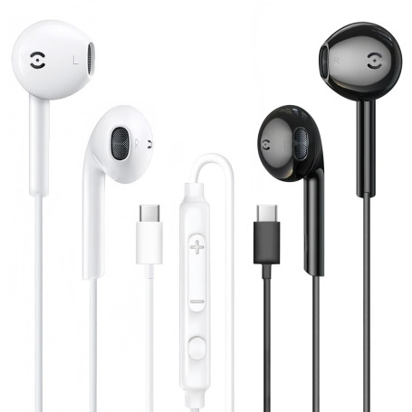 MAS CARNEY Ecouteur USB C Lot de 2 TH9, écouteurs Filaire USBC avec câble Type C avec mic Compatible avec iPhone 15 16 17 iPad, 