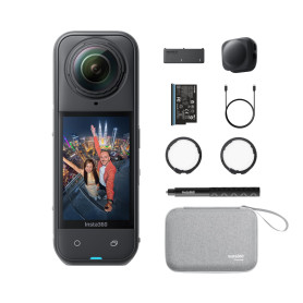 Insta360 X5 Pack Essentiels - caméra d'action 360° 8K étanche, Basse lumière de Pointe, Perche à Selfie Invisible, objectifs Rob
