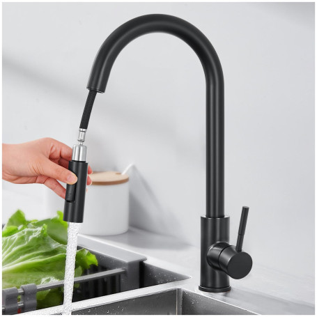 MIDINGCHAI Robinet Cuisine Douchette, Mitigeur Cuisine avec Rotatif à 360°, Flexible avec 2 Modes de Pulvérisation, Col de Cygne
