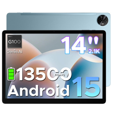 DOOGEE Tab E3 Max Tablette Android 15, Tablette 14 Pouces 13500mAh Batterie, MTK G100 Octa-Core, 32GB+256GB/TF 2TB, Tablette Tac