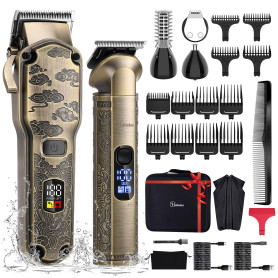 Hatteker Tondeuse à cheveux professionnelle pour hommes Set de tondeuses à barbe et à cheveux T-Blade Trimmer lavable Kit d'entr