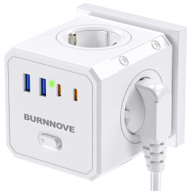 BURNNOVE Multiprise 8 en 1 Cube de Prise 4000W Multiprise Cube Murale USB C sans Fil 16A 4 Prises AC 2 USB 2 Type C avec Interru