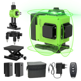 Niveau Laser 360°x 4, Autonivelant Niveau Laser Vert Chantier à Ligne Croisée Verticale et Horizontale 3D, IP54