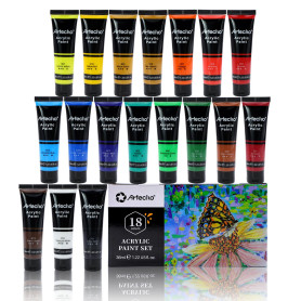 Artecho Peinture Acrylique 18 × 36ml, Peintures pour Débutant et Artiste, pour Papier, Roche, Bois, céramique, Tissu.