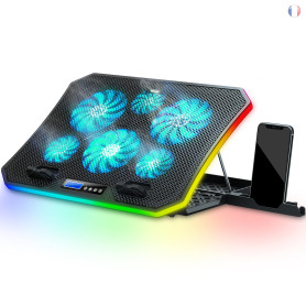 TopMate C12 Ventilateur PC Portable RGB de Jeu Bureau, Refroidisseur pour Ordinateur Portable 15,6-17,3", Support de Refroidisse