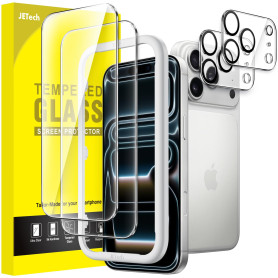 JETech Protection D'écran pour iPhone 17 Pro Max 6,9 Pouces avec Protecteur d'Objectif Caméra, Outil d'Installation Facile, un F