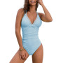 Genfien Maillots Une Pièce Femme Col en V Maillots de Bain 1 Pièce Contrôle du Ventre Push Up Double Bandoulière Dos Croisé Mono