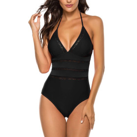 Femme Maillot de Bain 1 Pièce Sexy Monokini Tankini Col V Contrôle Ventre Push Up Rembourré Swimsuit