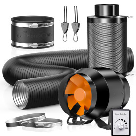 Hon&Guan Kit d'évacuation d'air 100 mm avec régulateur de vitesse, filtre à charbon actif, raccord en caoutchouc, kit de collier