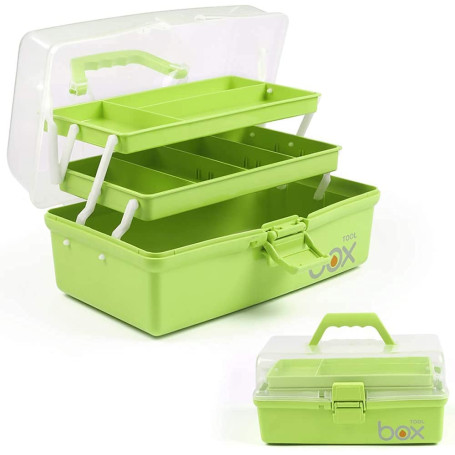 Creahaus Boîte de rangement multifonction à trois couches-Boîte à outils pliable pour loisirs créatifs, fournitures de couture, 