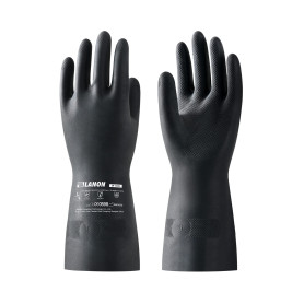LANON Gants de Protection Chimique en Caoutchouc Naturel, Résistants aux Produits Chimiques et Etanche, EN 374, Noirs, XXL/11