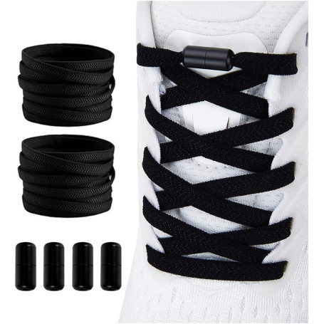 Shecret 2 Paires Élastiques Lacets Avec Fermeture en Métal - Plats Sans Nœuds Universels Pour Enfants et Adultes - Réglables Pou