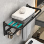 Porte-Serviettes sans perçage - Noir - Porte Serviettes de Salle de Bain - Montage Mural - avec 5 Crochets pour Serviettes de Ba