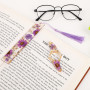 Ensemble support de page et marque-page en résine avec fleur séchée et marque-page en résine en forme de fleur séchée avec pompo