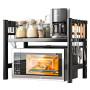 VIPNAJI 2 Niveaux Support de Four à Micro-Ondes Extensible, Etagere Rangement Cuisine Four à Micro Ondes, avec 6 Crochets, Suppo