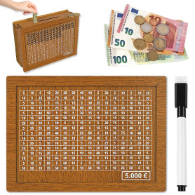 Tirelire en Bois,Numérique Tirelire Réutilisable,Tirelire avec Compteur,Tirelire avec Objectif D'épargne et Chiffres à Cocher,Ti