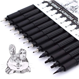 TWOHANDS Stylo Noir Pointe Fine,12 Stylos à encre Fineliner,Feutres Dessin,Stylo feutre Pour Le Dessin Technique d'Illustration 