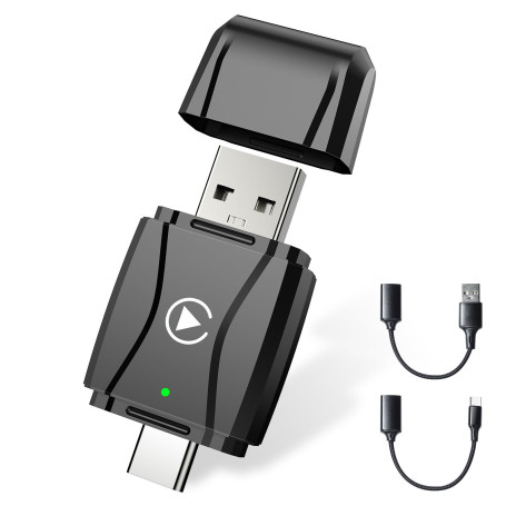 Alltotive S3 Adaptateur CarPlay sans Fil pour iPhone, Convertissez Le Filaire en sans Fil, Plug & Play avec Typ-C/USB, Compatibl