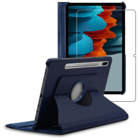 ebestStar - Coque pour Samsung Galaxy Tab S7 SM-T870, Etui Rotatif 360, Housse Protection PU Cuir, Bleu Foncé + Verre Trempé