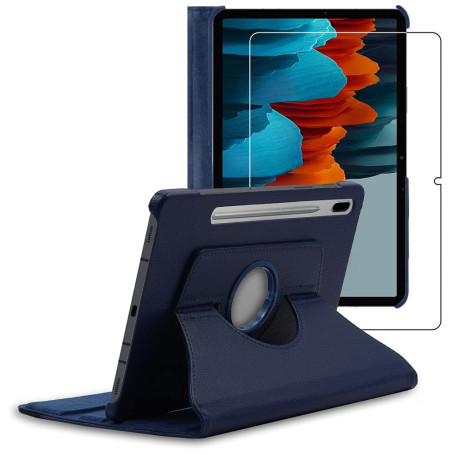 ebestStar - Coque pour Samsung Galaxy Tab S7 SM-T870, Etui Rotatif 360, Housse Protection PU Cuir, Bleu Foncé + Verre Trempé