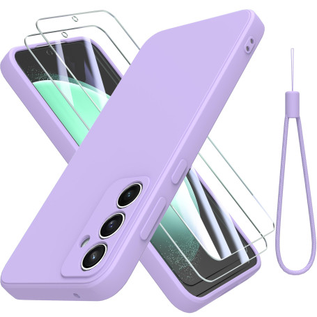 THIYUFUNS Silicone Liquide Coque pour Samsung Galaxy S23 FE 5G avec 2 Verre trempé,Intérieur Microfibre Etui de Protection Contr