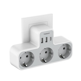 TESSAN 6 en 1 Prise Multiple Murale 3 Sortie AC avec 3 Ports USB, Prise Electrique Chargeur USB 3600W pour la Maison, Bureau, Co