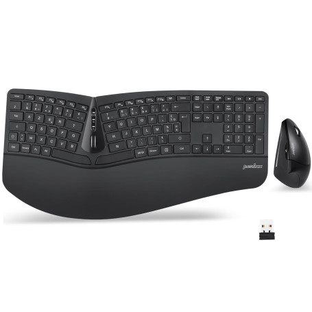 Perixx PERIDUO-605 Combo Ergonomique Clavier et Souris sans Fil USB, Souris Verticale à Molette Inclinable, Repose-Poignet Régla