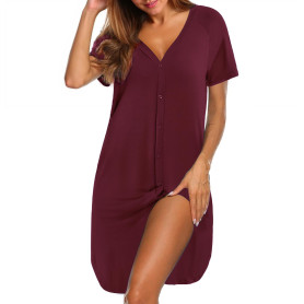 iClosam Chemise de Nuit Maternité Femme Coton Robe Allaitement Con Bouton Pyjama Maternité Manche Courte Nuisette Enceinte Devan