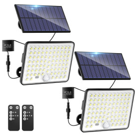 kolpop 2 pièce Lampe Solaire Exterieur Detecteur de Mouvement,LED Convex Lenses Projecteur Solaire,3Mode 1800mAH Lumiere Solaire