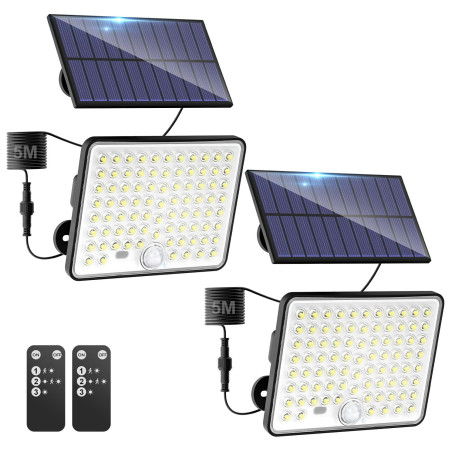 kolpop 2 pièce Lampe Solaire Exterieur Detecteur de Mouvement,LED Convex Lenses Projecteur Solaire,3Mode 1800mAH Lumiere Solaire