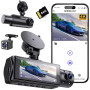 SHRINLUCK X5 4K WiFi Dashcam Voiture Avant Arrière Intérieur, Carte SD 64G, 2160P+1080P+1080P FHD 3 Canaux Dash Cam,Camera Voitu