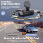 SHRINLUCK X5 4K WiFi Dashcam Voiture Avant Arrière Intérieur, Carte SD 64G, 2160P+1080P+1080P FHD 3 Canaux Dash Cam,Camera Voitu