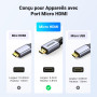 UGREEN Câble Micro HDMI vers HDMI 4K 60Hz Câble Mâle vers Mâle Micro HDMI2.0 Nylon Tressé 3D ARC HDR Compatible avec Asus Zenboo