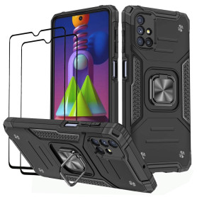 KANSI Coque Compatible pour Samsung Galaxy M51, Verre Trempé [2 Pièces] Housse TPU Silicone Rotation 360° Aimant Anneau Support 
