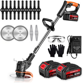 Débroussailleuses Electrique sans Fil, Coupe Bordures sans Fil a 2 21V 2.0Ah Batterie et Chargeur Rapide & 3 Types Lames, Debrou