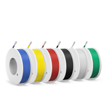 0,75mm² Fil électrique en Silicone-18AWG Fil électrique-6 Couleurs de 3 Mètres,Cuivre Étamé, Tressé, Connexions Flexibles, Isola