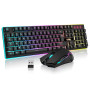 RedThunder K10 Ensemble Clavier et Souris Gaming sans Fil, AZERTY FRANÇAIS, Rétroéclairage LED 3800mAh Batteries Rechargeables, 