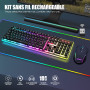 RedThunder K10 Ensemble Clavier et Souris Gaming sans Fil, AZERTY FRANÇAIS, Rétroéclairage LED 3800mAh Batteries Rechargeables, 