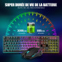 RedThunder K10 Ensemble Clavier et Souris Gaming sans Fil, AZERTY FRANÇAIS, Rétroéclairage LED 3800mAh Batteries Rechargeables, 
