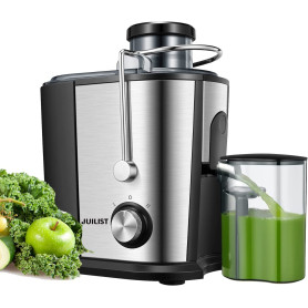 Juilist Centrifugeuse Extracteur de Jus 800W, 65MM Large Bouche en Acier Inox Centrifugeuse Fruits et Legumes a 2 Vitesses, Desi
