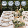 MATANA 25 Assiettes en Plastique Blanc Premium avec Bord Argenté (26cm) - Assiettes Blanches Solides, Réutilisables et Élégantes
