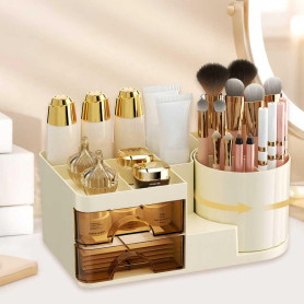 Organisateur de Maquillage, Rangement Maquillage avec Compartiments, 360°Rotatif, Stockage Boîte Cosmétique Multifonctionnel, Co