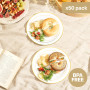 MATANA 50 Assiettes en Plastique Blanc Premium avec Bordure Dorée (26cm) - Assiettes Blanches Solides, Réutilisables et Élégante