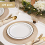 MATANA 25 Assiettes en Plastique Blanc Premium avec Bordure Dorée (26cm) - Assiettes Blanches Solides, Réutilisables et Élégante